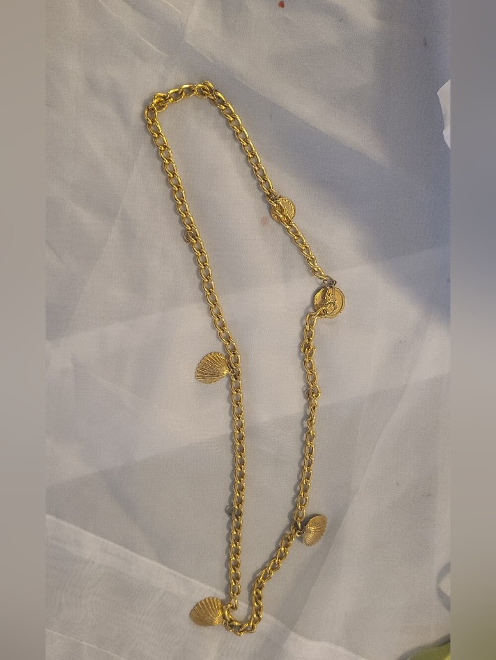Gold Tone Chain Shell Charm Belt - Women Jewelry, 35" Chain